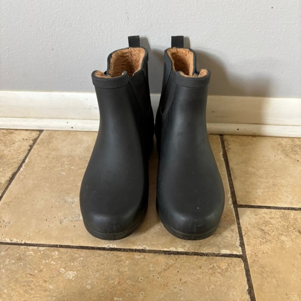 Chooka Rain Boots Womens 8 Delridge Chelsea Black Pull-on Faux Fur Lined - Picture 6 of 9